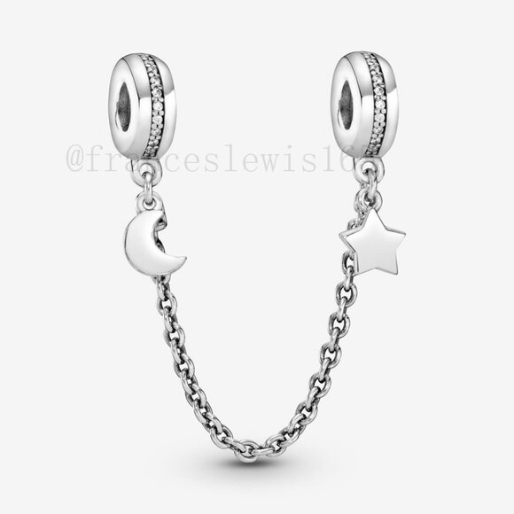 Pandora Half Moon and Star Safety Chain Charm - Picture 1 of 3